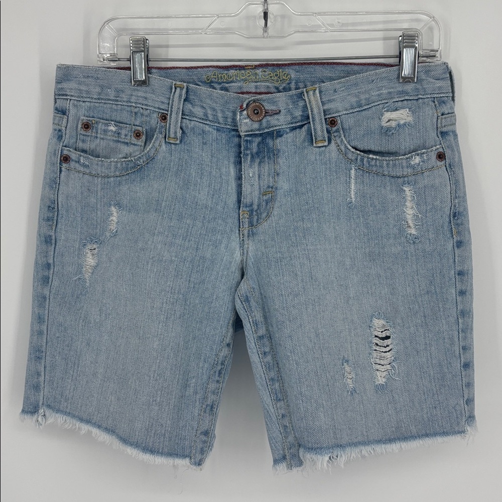 Vintage Y2K American Eagle Raw Hem DIY Cutoff Distressed Denim Shorts Size 6